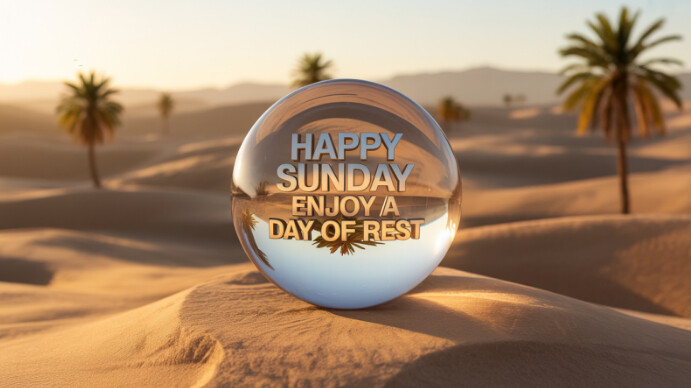 Brown Pastel Happy Sunday In Desert | Serene Day Of Rest Inspirational Quote Poster Digital Display template